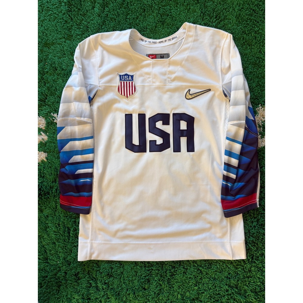 Nike Team USA Hockey Jersey White Blue Red‎ Sochi Olympic Era Mens Medium (B)